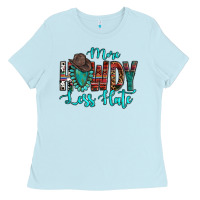 Baby Blue Western More Howdy Less Hate Cowboy Hat Gemstone Ladies Tee - HowdyJamesFarm