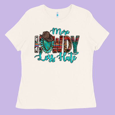 Western More Howdy Less Hate Cowboy Hat Gemstone Ladies Tee Designed By Howdyjamesfarm