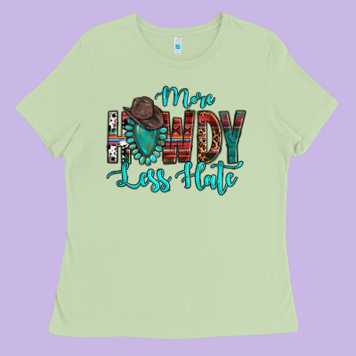 Western More Howdy Less Hate Cowboy Hat Gemstone Ladies Tee Designed By Howdyjamesfarm