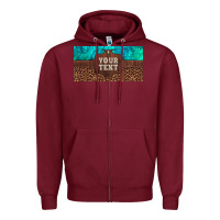 Preview Custom Name Turquoise Stone Leopard Bull Skull License Plate Zipper Hoodie | Teevron