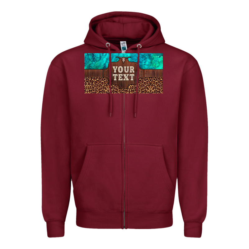 Preview Custom Name Turquoise Stone Leopard Bull Skull License Plate Zipper Hoodie by Artiststas | Teevron