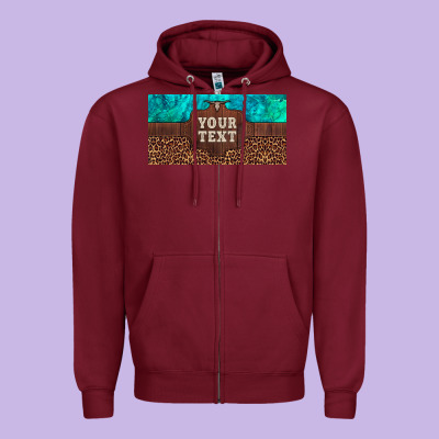 Preview Custom Name Turquoise Stone Leopard Bull Skull License Plate Zipper Hoodie Designed By Artiststas
