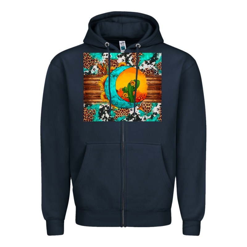 Sunflower Desert Cactus Turquoise Crescent Zipper Hoodie by Artiststas | Teevron