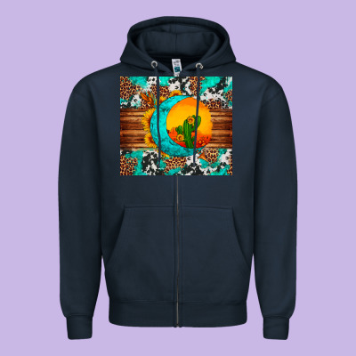 Sunflower Desert Cactus Turquoise Crescent Zipper Hoodie Designed By Artiststas