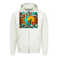 Oatmeal Heather sunflower desert cactus turquoise crescent Zipper Hoodie - Artiststas