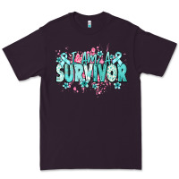 Plum I am a survivor teal ribbon Ovarian Cancer Premium Tee - NancyCooperArtShop