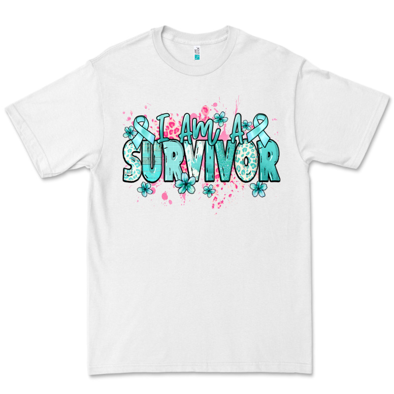 I Am A Survivor Teal Ribbon Ovarian Cancer Premium Tee by NancyCooperArtShop | Teevron