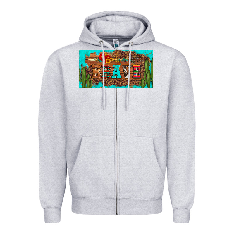 Brave Turquoise Leopard Cactus And Floral Arrow Licanse Plate Zipper Hoodie by Artiststas | Teevron