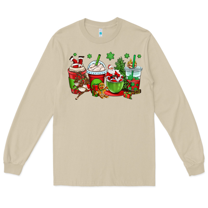 Christmas Santa Claus Coffee Cups Long Sleeve Tee by OliviaCreatesArt | Teevron