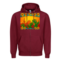 Burgundy desert sunset with cactus sunflowers and leopard Zipper Hoodie - Artiststas