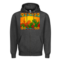 Charcoal Heather desert sunset with cactus sunflowers and leopard Zipper Hoodie - Artiststas