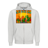 Dove Grey desert sunset with cactus sunflowers and leopard Zipper Hoodie - Artiststas