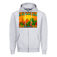 Heather Grey desert sunset with cactus sunflowers and leopard Zipper Hoodie - Artiststas