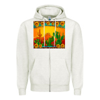 Oatmeal Heather desert sunset with cactus sunflowers and leopard Zipper Hoodie - Artiststas