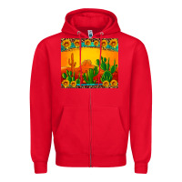 Red desert sunset with cactus sunflowers and leopard Zipper Hoodie - Artiststas