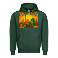 Sports Green desert sunset with cactus sunflowers and leopard Zipper Hoodie - Artiststas