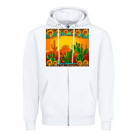 White desert sunset with cactus sunflowers and leopard Zipper Hoodie - Artiststas