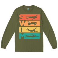 Army Green Retro Vintage Swimming Gift For Swimmers Long Sleeve Tee - longCreatives