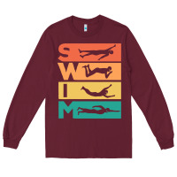 Burgundy Retro Vintage Swimming Gift For Swimmers Long Sleeve Tee - longCreatives