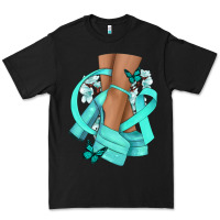 Black Ovarian Cancer diva teal ribbon Premium Tee - NancyCooperArtShop