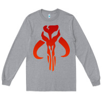 Heather Grey Mando Mythosaur Skull Sticker Long Sleeve Tee - longCreatives