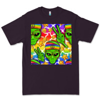 Plum Pride LGBTQ+ aliens and stars with rainbow Premium Tee - NancyCooperArtShop