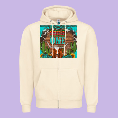 Wild One Longhorn Gemstones Cactus And Sunflowers Zipper Hoodie Designed By Artiststas
