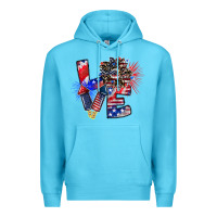 Ocean Blue patriotic Love Premium Hoodie - CowhideDigitalArt