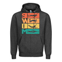 Charcoal Heather Retro Vintage Swimming Gift For Swimmers Zipper Hoodie - longCreatives
