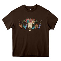 Chocolate Brown Texas Longhorn Bull Skull Heavy Core Tee - JahusDesignShop
