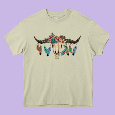 Texas Longhorn Bull Skull Heavy Core Tee Designed By Jahusdesignshop