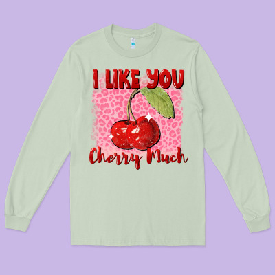 I Like You Cherry Much Valentine's Day Long Sleeve Tee Designed By Fadigitalartstudio