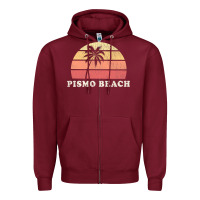 Burgundy Pismo Beach CA Vintage 70s Retro Throwback Design Zipper Hoodie - longCreatives