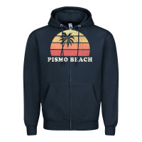 Navy Pismo Beach CA Vintage 70s Retro Throwback Design Zipper Hoodie - longCreatives