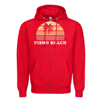 Red Pismo Beach CA Vintage 70s Retro Throwback Design Zipper Hoodie - longCreatives