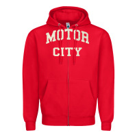 Red Classic Motor City Detroit Varsity Zipper Hoodie - longCreatives