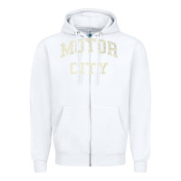 White Classic Motor City Detroit Varsity Zipper Hoodie - longCreatives