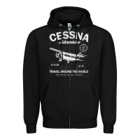 Black cessna distressed Zipper Hoodie - longCreatives