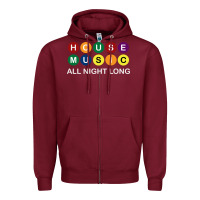 Burgundy House Music All Night Long Ravers Zipper Hoodie - longCreatives