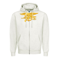 Oatmeal Heather Navy Seals badge Zipper Hoodie - longCreatives