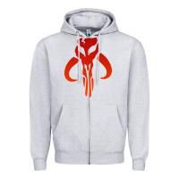 Heather Grey Mando Mythosaur Skull Sticker Zipper Hoodie - longCreatives