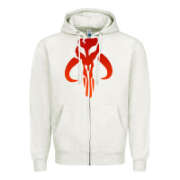 Oatmeal Heather Mando Mythosaur Skull Sticker Zipper Hoodie - longCreatives