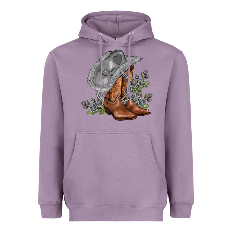 Gray Cowgirl And Roses Heavyweight Hoodie by AdoDesignShop | Teevron