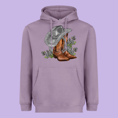 Gray Cowgirl And Roses Heavyweight Hoodie Designed By Adodesignshop