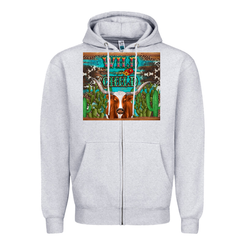 Whild Child Longhorn  Cactus Cowhide Zipper Hoodie by Artiststas | Teevron