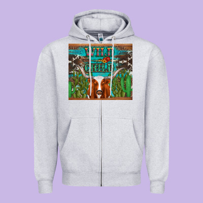 Whild Child Longhorn  Cactus Cowhide Zipper Hoodie Designed By Artiststas