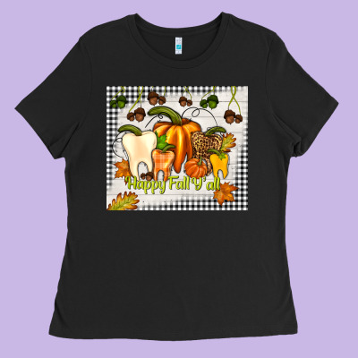 Happy Fall Y'all Teeth Ladies Tee Designed By Tumblerdesignbyshophia