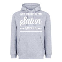 Heather Grey Get behind me Satan Matthew 1623 Quote Heavyweight Hoodie - longCreatives