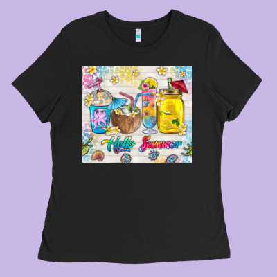 Hello Summer Coffee Cups Ladies Tee Designed By Tumblerdesignbyshophia