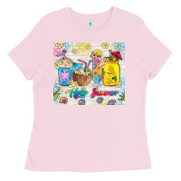 Bubblegum Pink hello summer coffee cups Ladies Tee - TumblerDesignByShophia